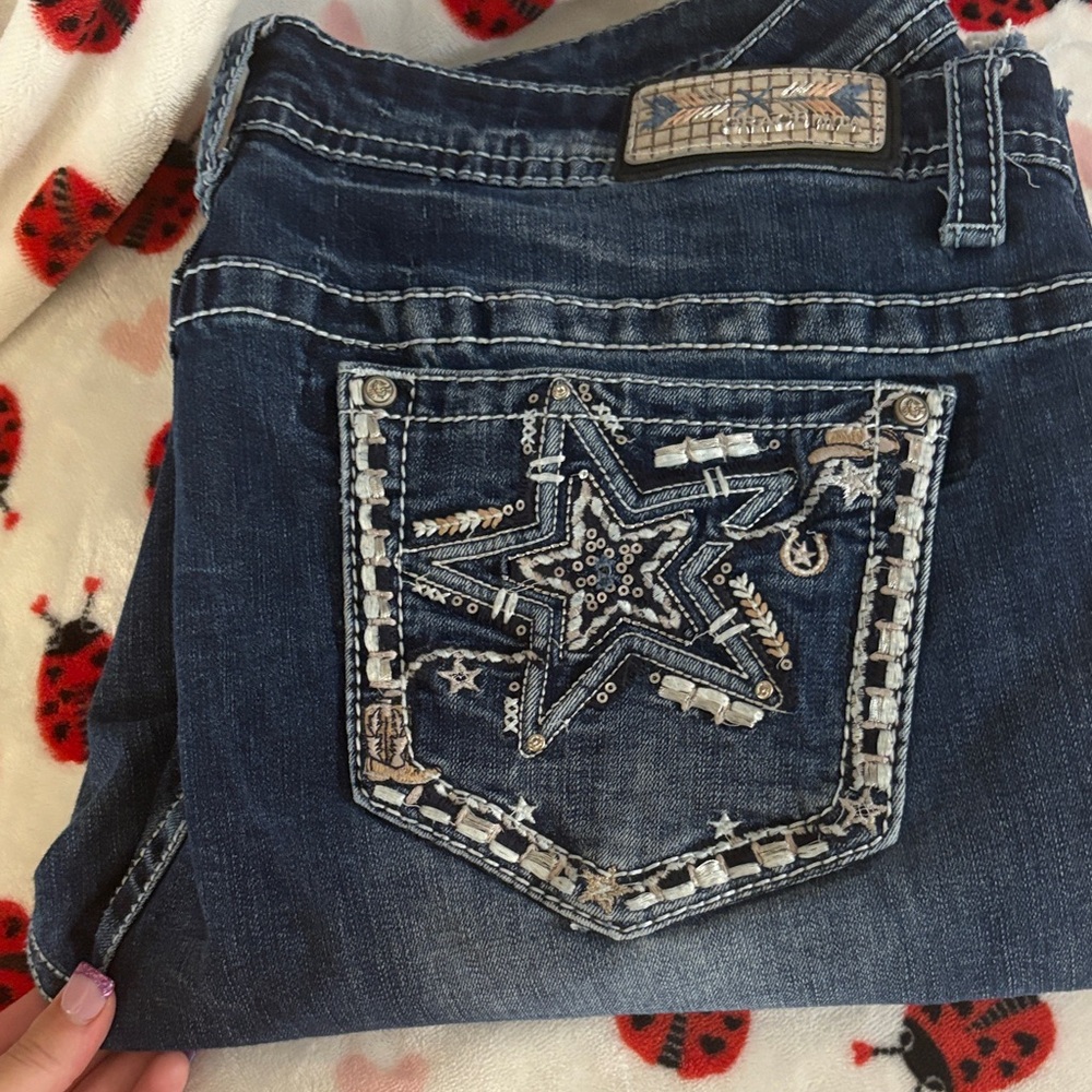 Grace in LA Dark Blue Boot Cut Jeans with Star Embellishment